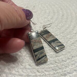 Natural IMPERIAL JASPER Handmade Sterling 925 Dangle Earrings #315E